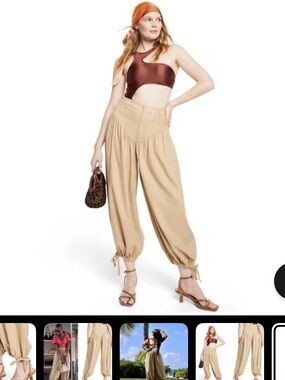 Fe Noel x Target Yoke High Rise Linen Pants Parachute Ballon Harem Size 6